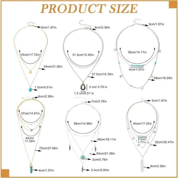 14 Pcs Western Jewelry for Women Boho Turquoise Necklace Rings Jewelry - Picture 7 of 8